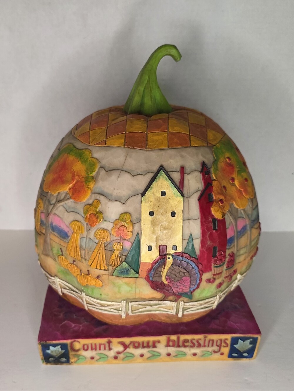 Vintage  Jim Shore 2004 Heartwood Creek  "Count Your Blessings" Pumpkin Figurine